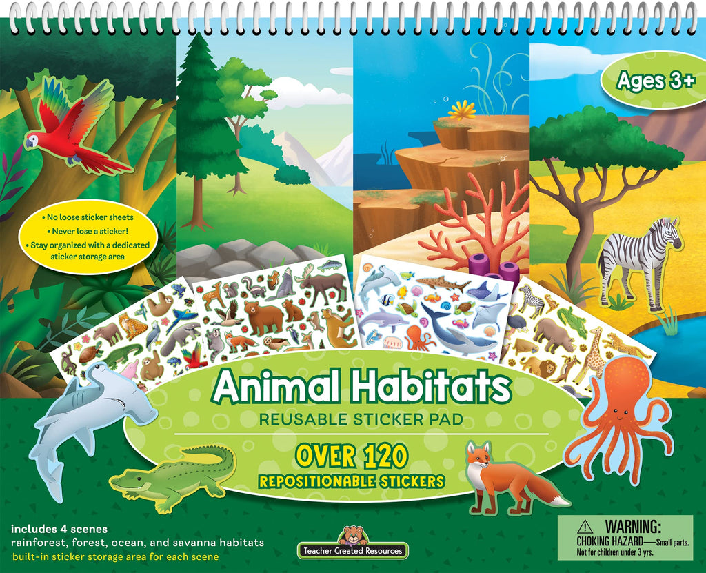 Teacher Created Resources Animal Habitats Reusable Sticker Pad - 120+ Stickers, 4 Scenes
