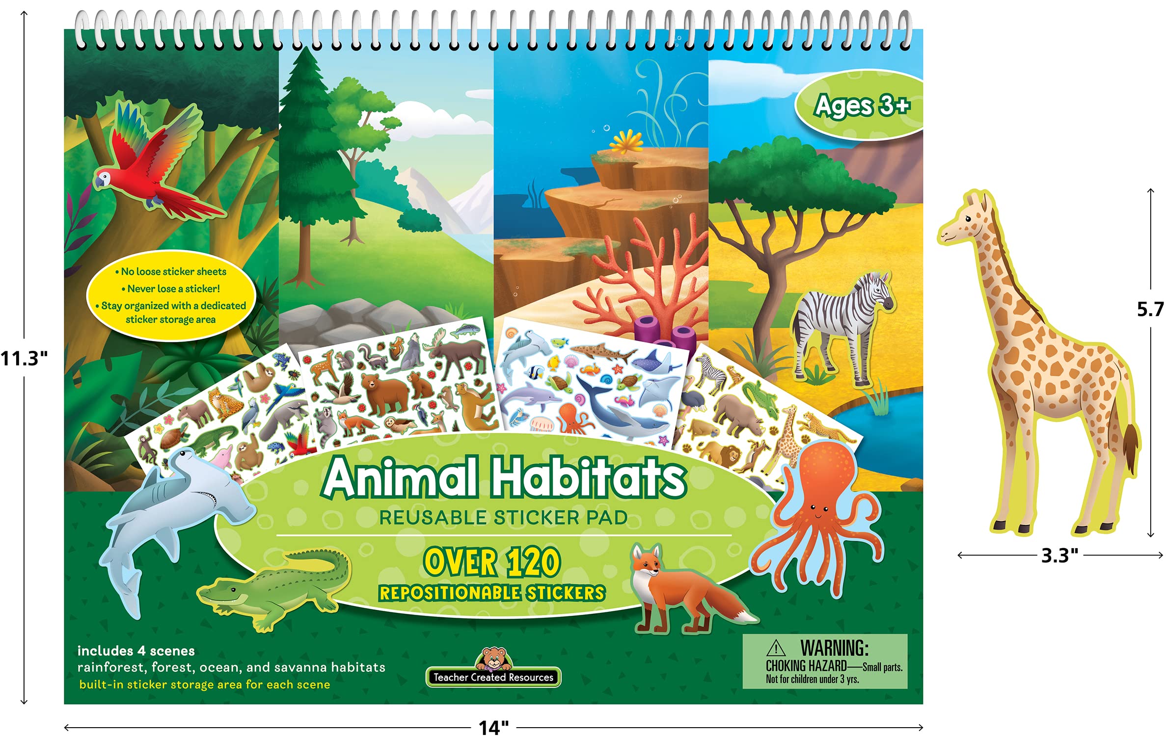 Teacher Created Resources Animal Habitats Reusable Sticker Pad - 120+ Stickers, 4 Scenes