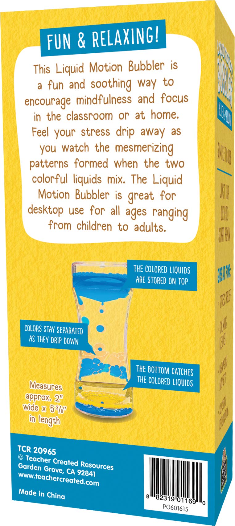 Teacher Created Resources Blue & Yellow Liquid Motion Bubbler - Calming Desk Toy for Mindfulness and Focus (TCR20965)