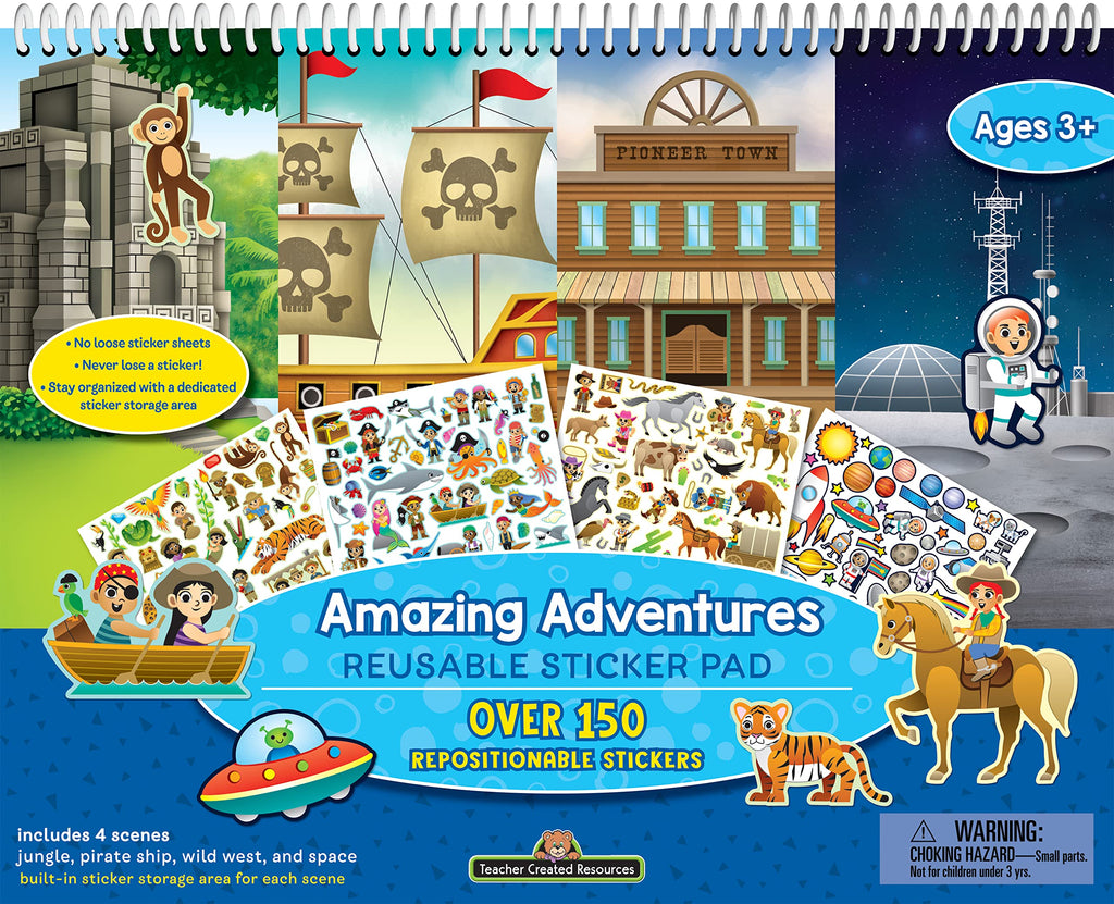 Teacher Created Resources Reusable Sticker Pad – Amazing Adventures, 150+ Stickers