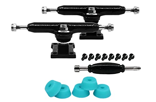 Teak Tuning 32mm Prodigy Gen2 Pro Fingerboard Trucks – Black Pro-Style Base and Hanger with Locknut Kingpin and Teal Bubble Bushings