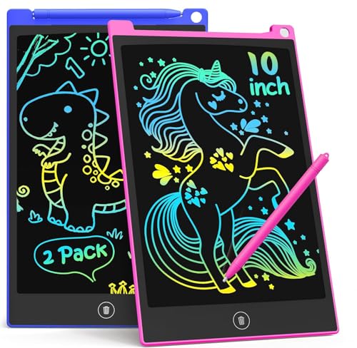 TECJOE 10 Inch LCD Writing Tablet 2 Pack, Colorful Doodle Board for Kids 3-8, Travel Learning Toy