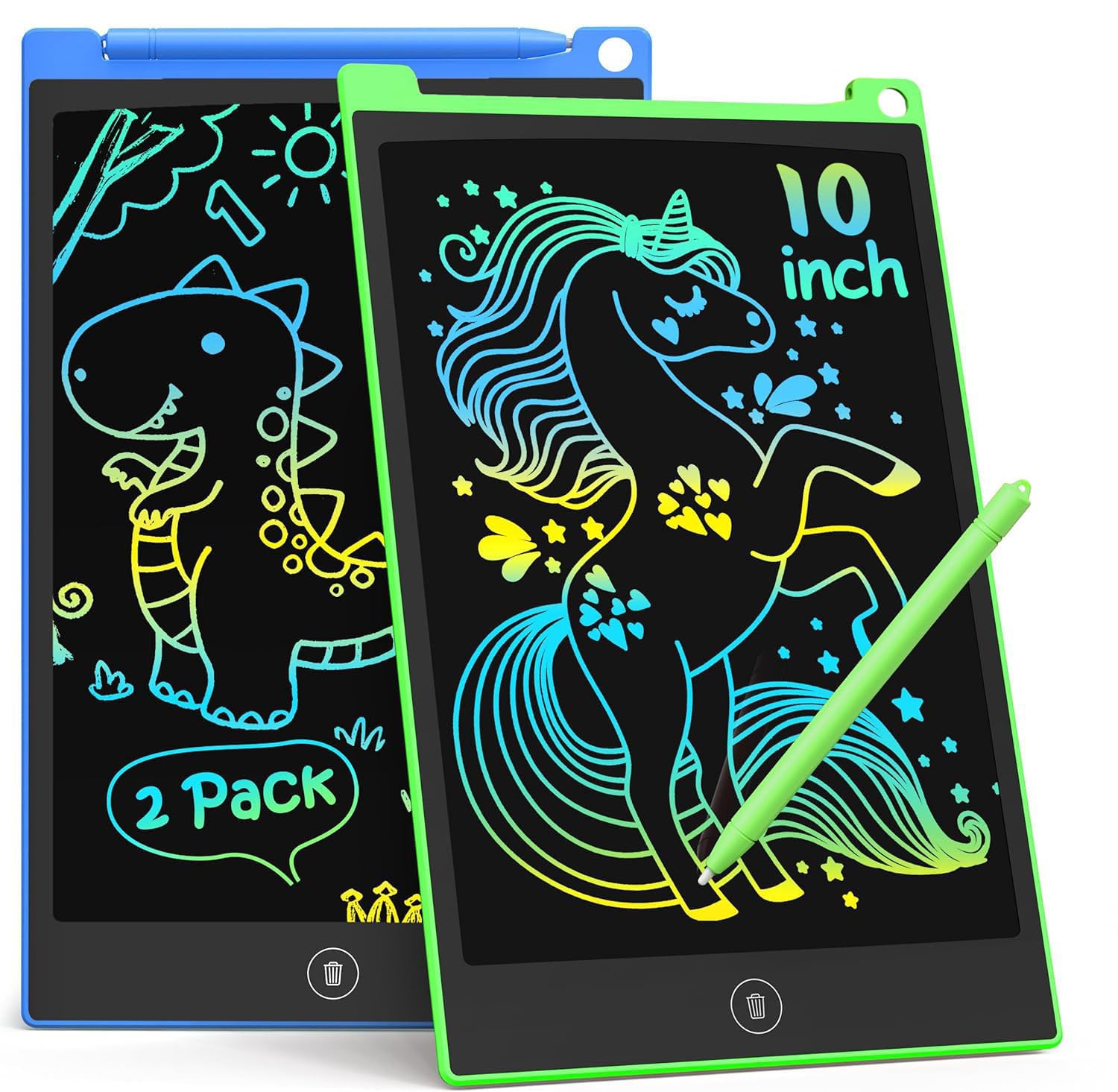 TECJOE 10-Inch LCD Writing Tablet 2-Pack – Colorful Doodle Board for Kids Ages 3-8