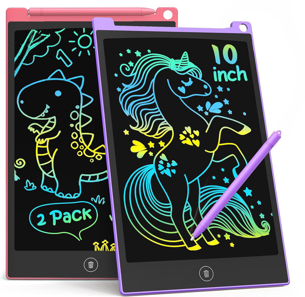 TECJOE 10-Inch LCD Writing Tablet 2-Pack – Colorful Doodle Board for Kids, Travel Learning Toy, Gift for Ages 3-8