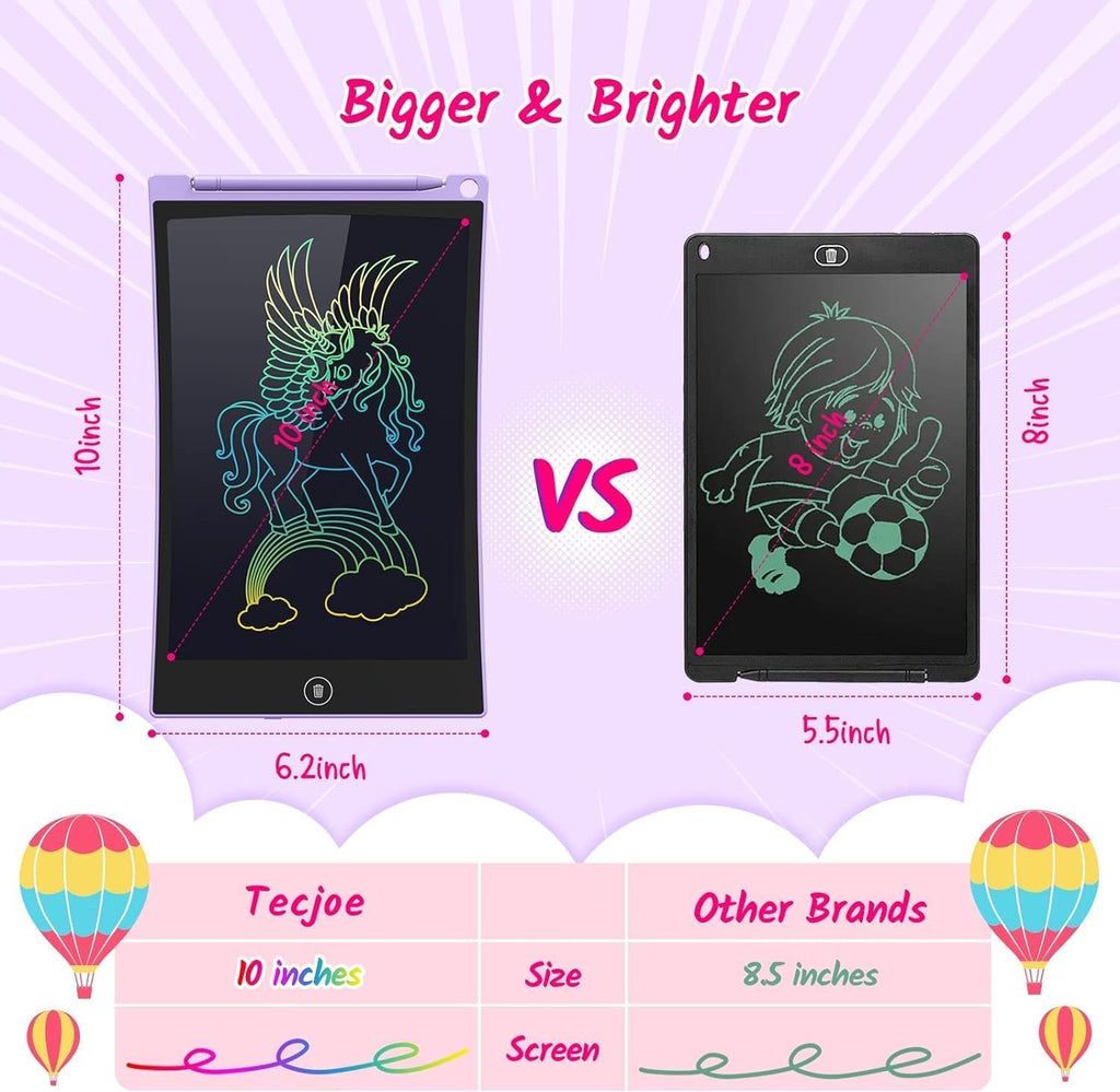 TECJOE 10-Inch LCD Writing Tablet 2-Pack – Colorful Doodle Board for Kids, Travel Learning Toy, Gift for Ages 3-8