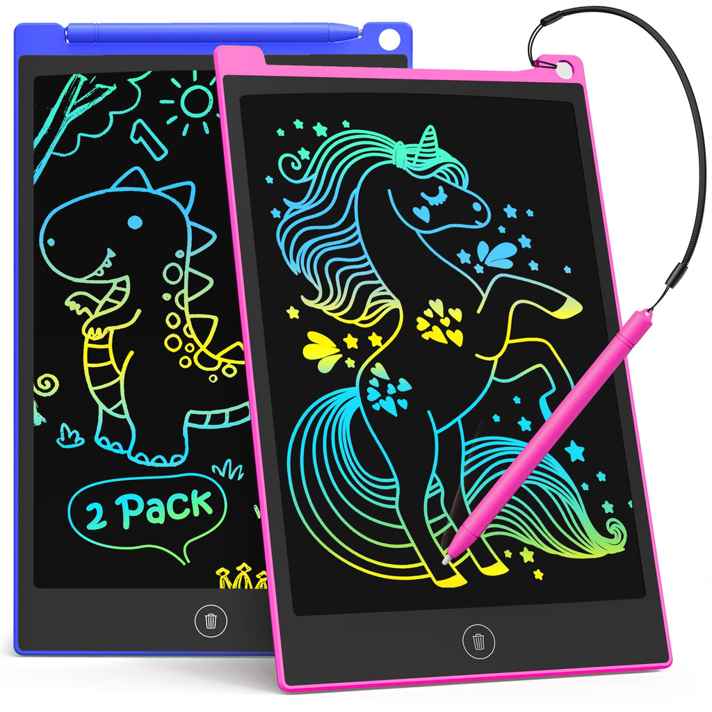 TECJOE 2-Pack 8.5-Inch LCD Writing Tablets – Colorful Doodle Boards for Kids Ages 3-6, Travel Learning Toys (Blue & Pink)