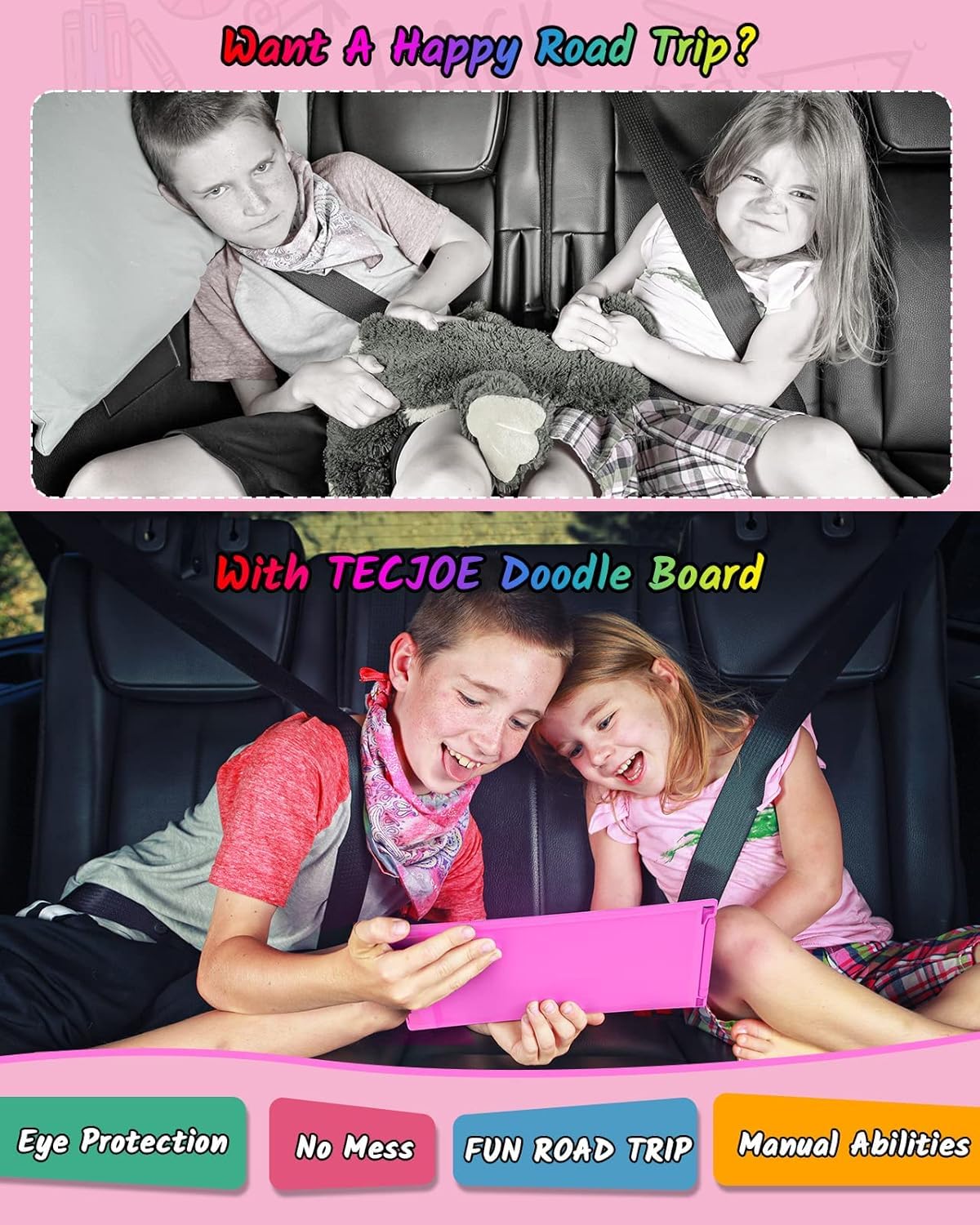 TECJOE 2-Pack 8.5-Inch LCD Writing Tablets – Colorful Doodle Boards for Kids Ages 3-6, Travel Learning Toys (Blue & Pink)