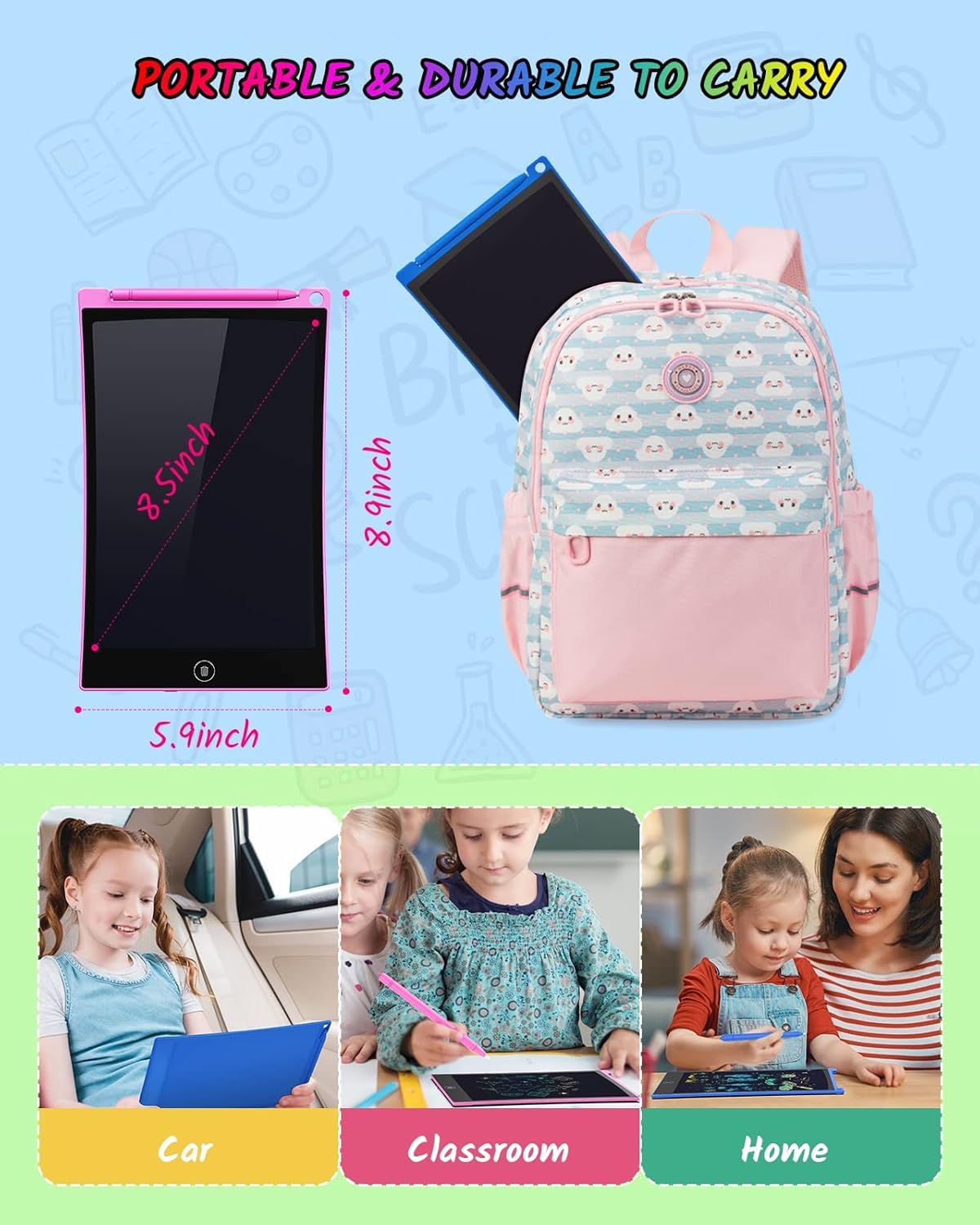 TECJOE 2-Pack 8.5-Inch LCD Writing Tablets – Colorful Doodle Boards for Kids Ages 3-6, Travel Learning Toys (Blue & Pink)