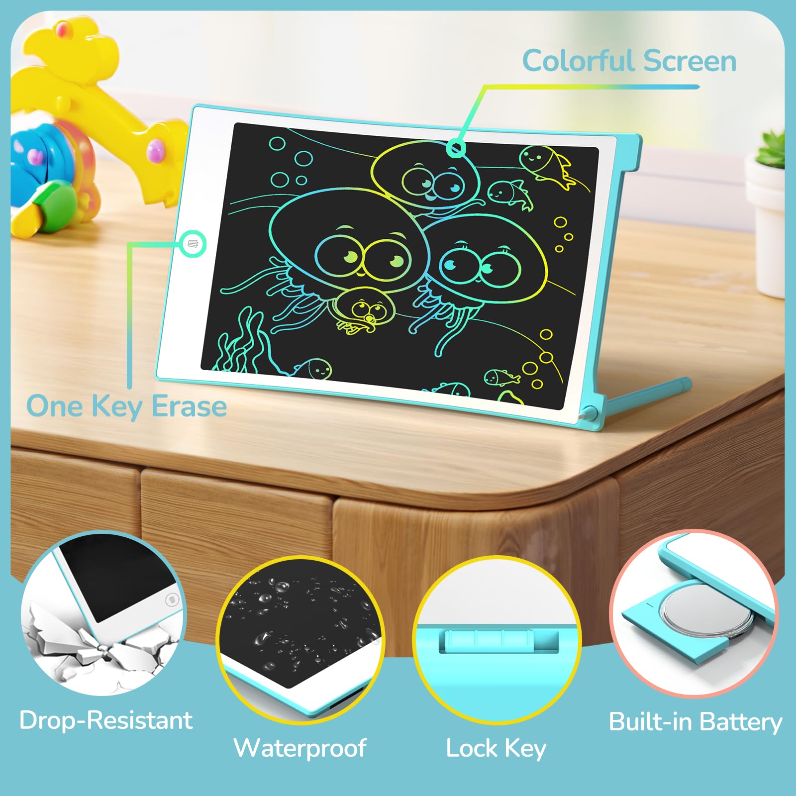 TECJOE 4-Pack 8.5-Inch LCD Writing Tablets: Colorful Drawing Boards for Kids, Travel-Friendly Reusable Doodle Pads for Ages 3-8