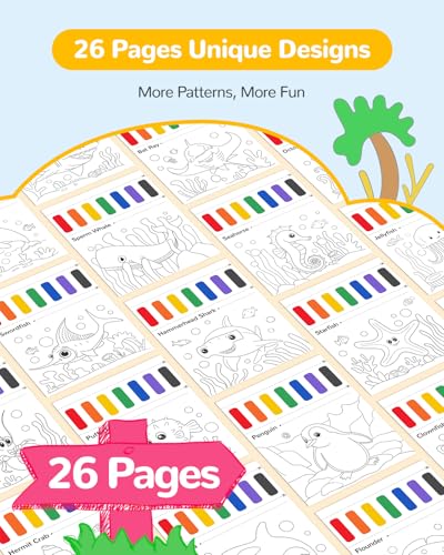 TECJOE Marine Animal Paint with Water Book – Mess-Free Watercolor Set for Kids Ages 4-8 with 3 Brushes