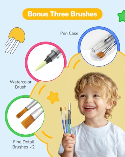 TECJOE Marine Animal Paint with Water Book – Mess-Free Watercolor Set for Kids Ages 4-8 with 3 Brushes