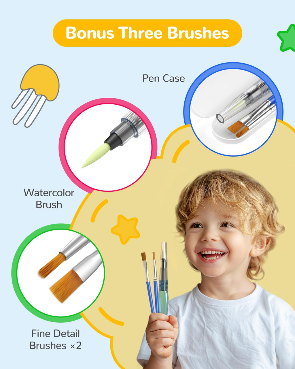 TECJOE Marine Animal Paint with Water Book – Mess-Free Watercolor Set for Kids Ages 4-8 with 3 Brushes