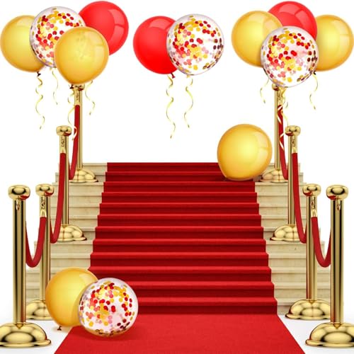 TecUnite 80-Pack Red & Yellow Confetti Balloons – 12 Inch Latex Party Balloons with Ribbon for Weddings, Birthdays, Baby Showers & More