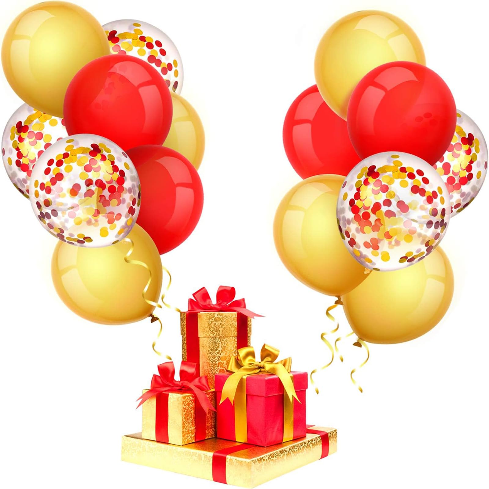 TecUnite 80-Pack Red & Yellow Confetti Balloons – 12 Inch Latex Party Balloons with Ribbon for Weddings, Birthdays, Baby Showers & More