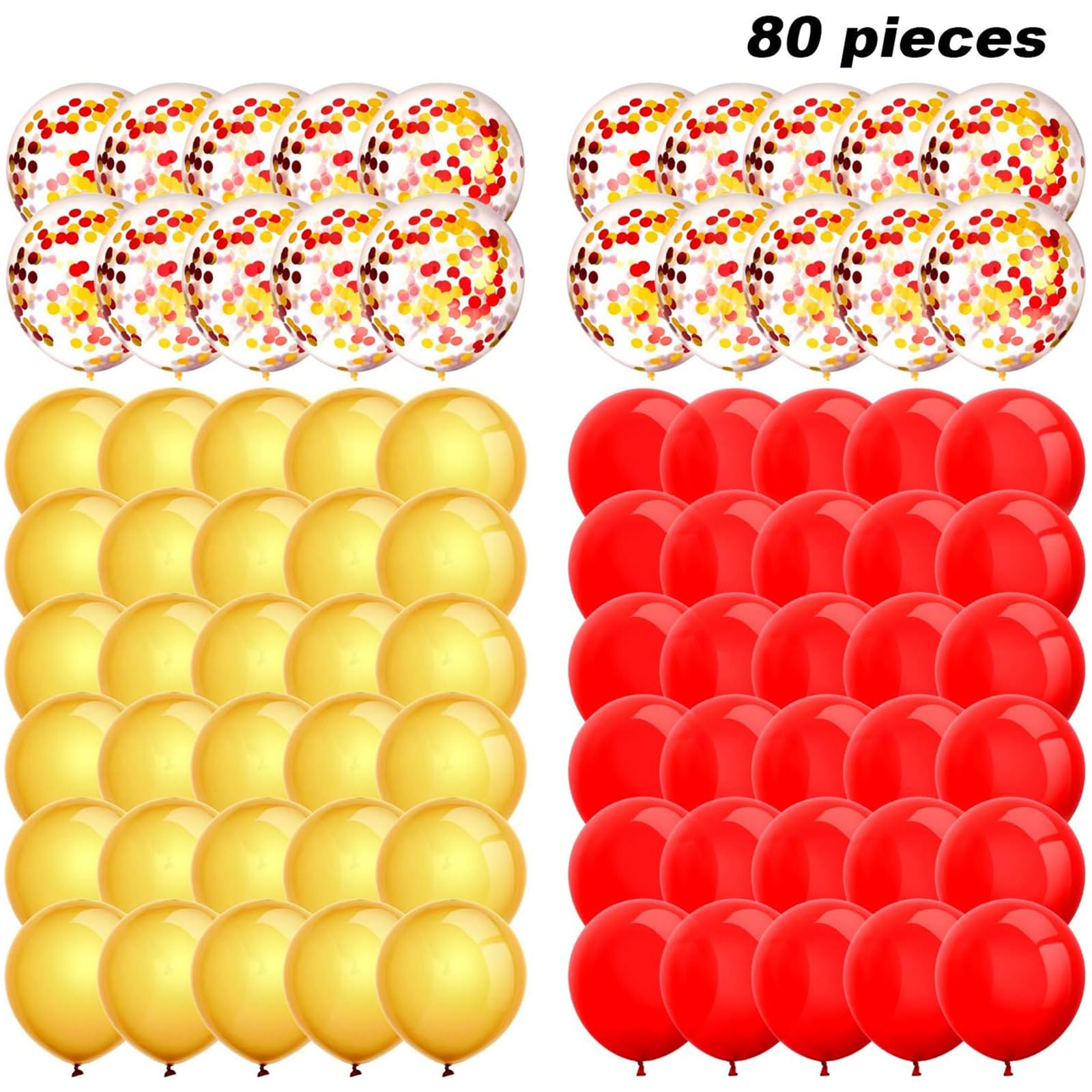 TecUnite 80-Pack Red & Yellow Confetti Balloons – 12 Inch Latex Party Balloons with Ribbon for Weddings, Birthdays, Baby Showers & More