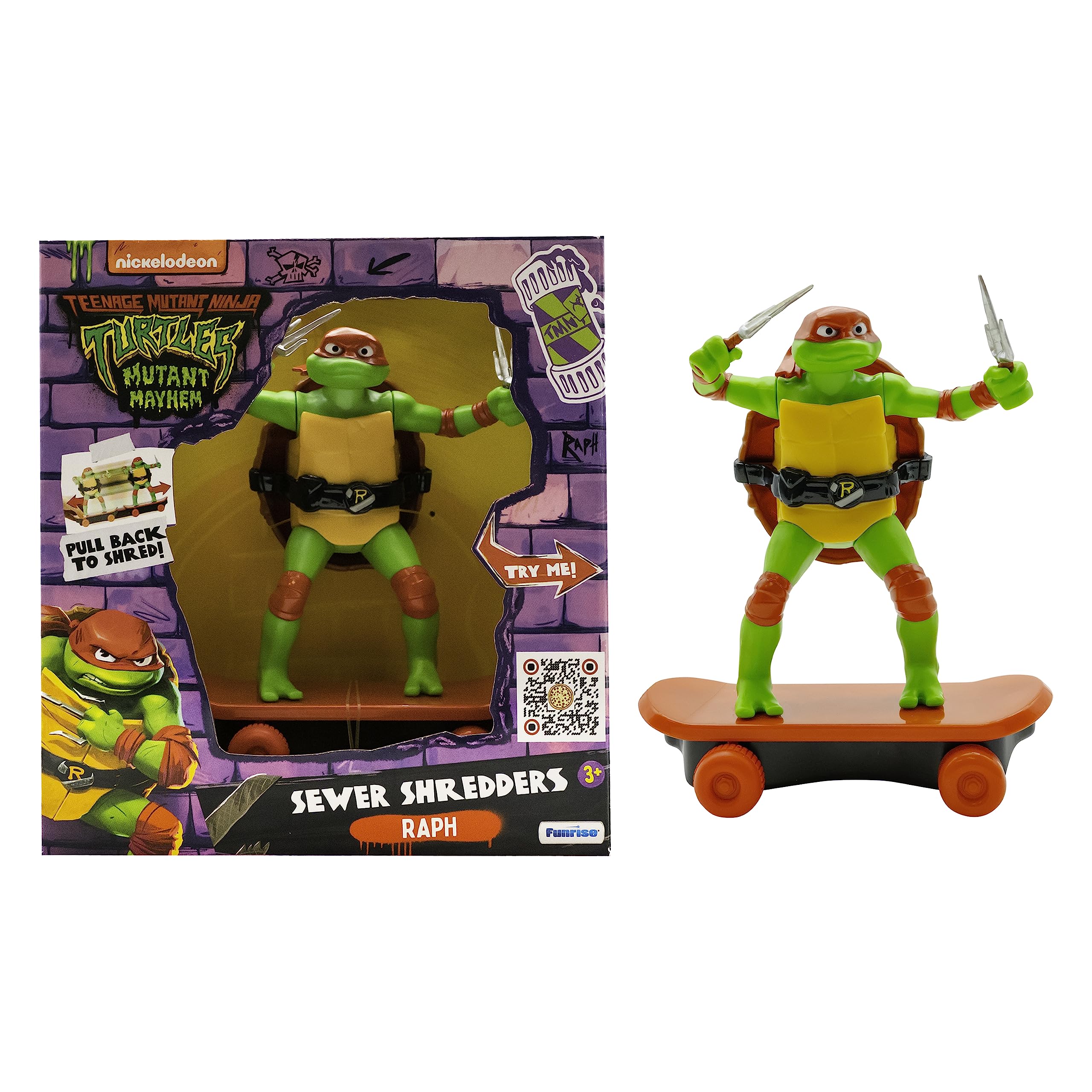 Teenage Mutant Ninja Turtles Raphael Sewer Shredder Pullback Skateboard Toy for Kids Ages 3+