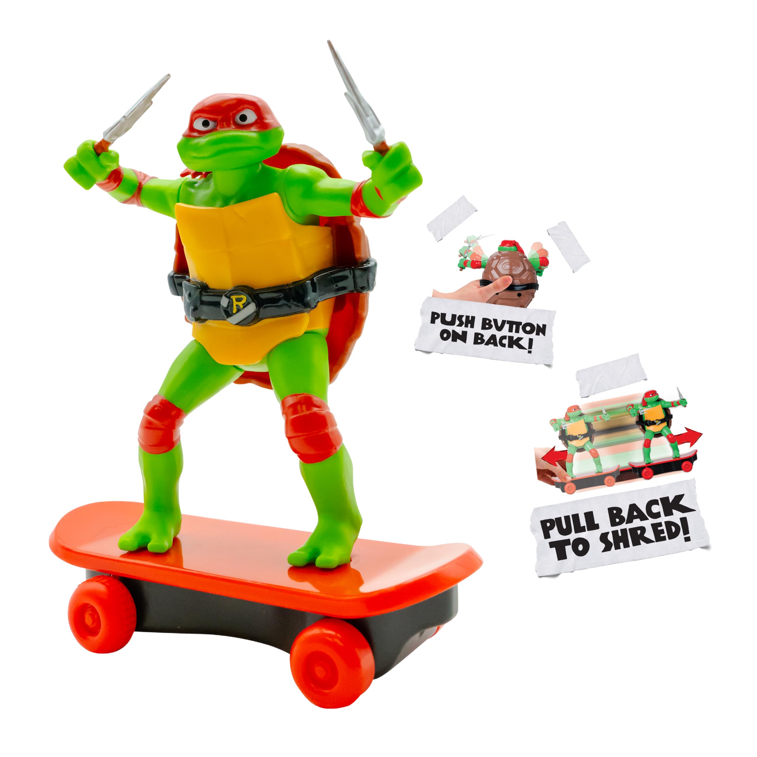 Teenage Mutant Ninja Turtles Raphael Sewer Shredder Pullback Skateboard Toy for Kids Ages 3+