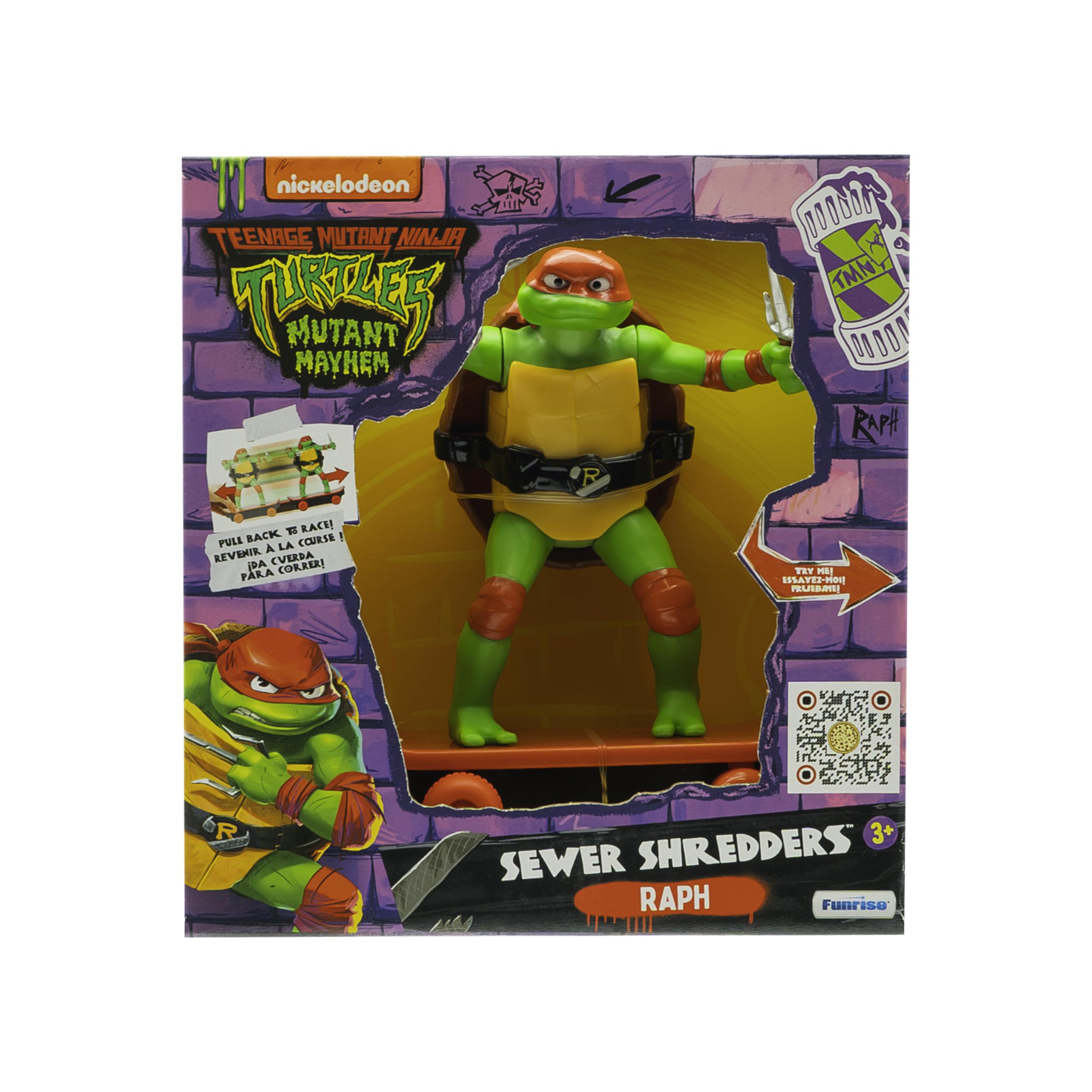 Teenage Mutant Ninja Turtles Raphael Sewer Shredder Pullback Skateboard Toy for Kids Ages 3+
