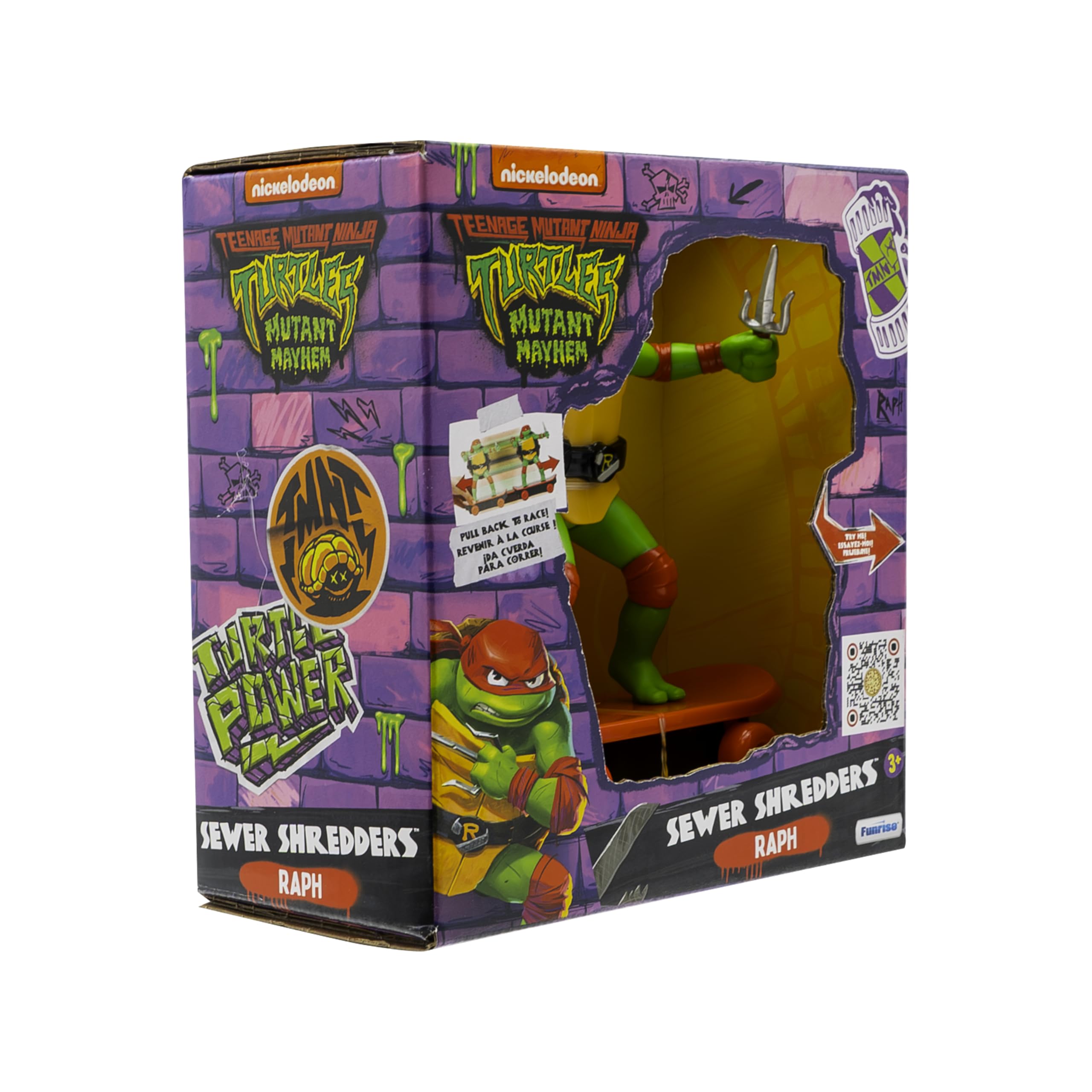 Teenage Mutant Ninja Turtles Raphael Sewer Shredder Pullback Skateboard Toy for Kids Ages 3+