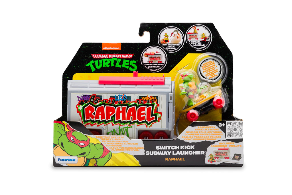 Teenage Mutant Ninja Turtles Raphael Switch Kick Subway Launcher – Launch Skaters with Custom Subway Car, Ages 3+