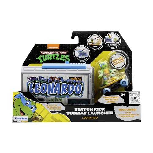 Teenage Mutant Ninja Turtles Switch Kick Subway Launcher Leonardo – Launch Skater Figures with Signature Katanas