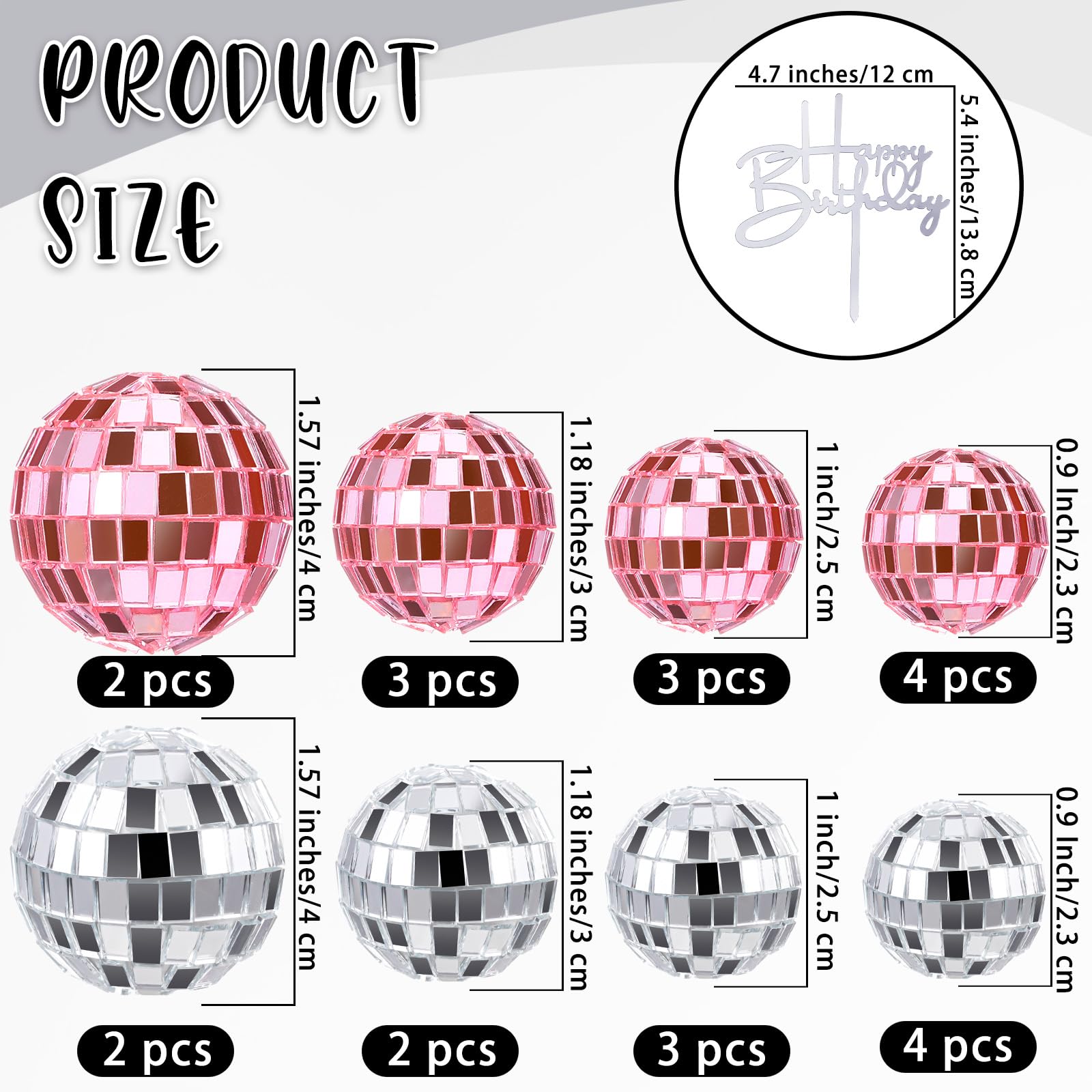 Teenyyou 24-Piece Disco Ball Cupcake Toppers – Pink & Silver Retro Party Decorations for 70s, 80s, and 90s Themes