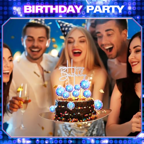 Teenyyou 24-Piece Disco Ball Cupcake Toppers – Retro Happy Birthday Decorations for 70s-90s Parties (Iridescent)