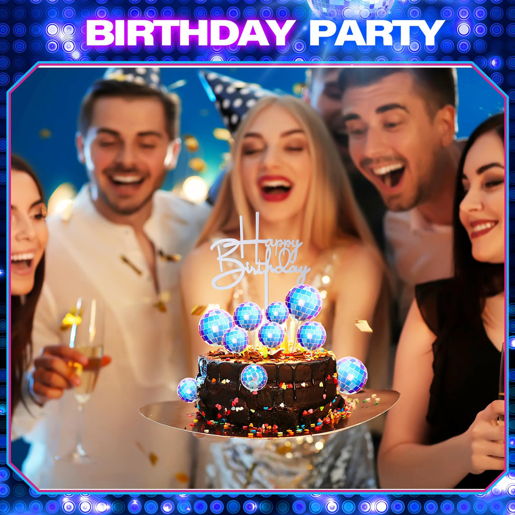 Teenyyou 24-Piece Disco Ball Cupcake Toppers – Retro Happy Birthday Decorations for 70s-90s Parties (Iridescent)