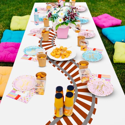 Teenyyou 3-Pack Train Track Tablecloths - 54x108 Inch Plastic Party Table Covers for Railroad Themed Birthdays