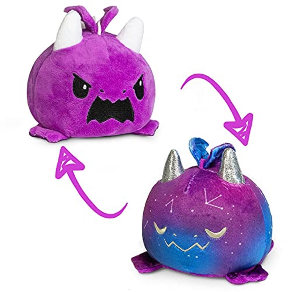 TeeTurtle 4-Inch Reversible Dragon Plushie: Galaxy & Purple Two-Sided Flip Toy with Embroidered Details