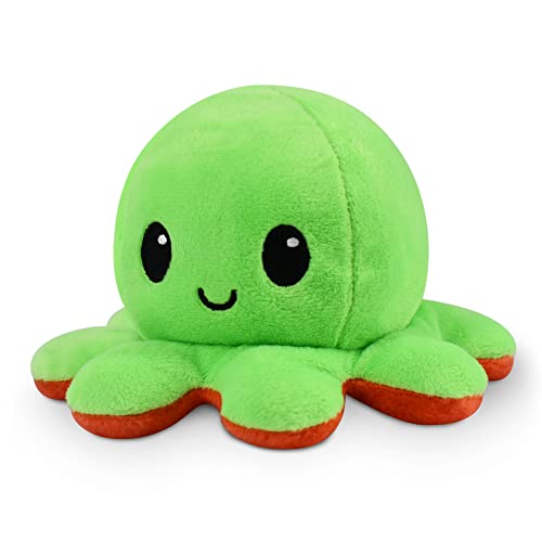 TeeTurtle 4-Inch Reversible Octopus Plush – Red and Green Two-Sided Flip Toy with Embroidered Faces