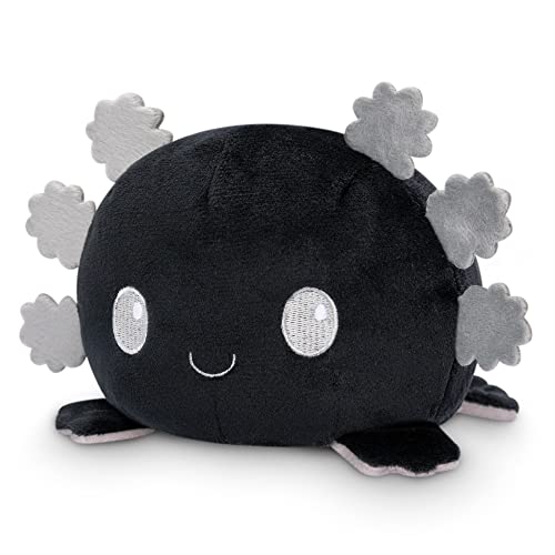 TeeTurtle Reversible Axolotl Plushie - 4-Inch Black + Pumpkin Two-Sided Soft Toy with Embroidered Details