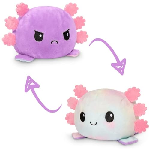 TeeTurtle Reversible Axolotl Plushie, 4-Inch Purple Tie-Dye Two-Sided Flip Plush Toy with Embroidered Details