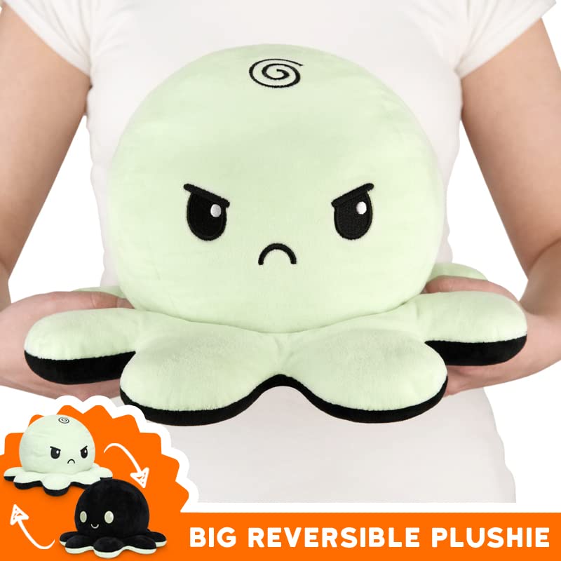 TeeTurtle Reversible Big Octopus Plushie – Glow in the Dark, Mood-Showin, Twice the Size of the Original