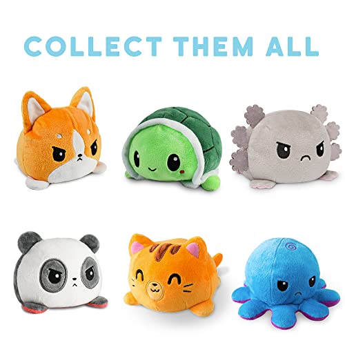 TeeTurtle Reversible Cat Plushie - 4-Inch Black Two-Sided Flip Toy with Embroidered Faces
