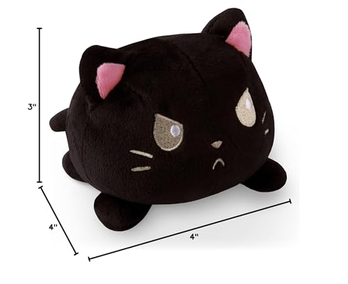 TeeTurtle Reversible Cat Plushie - 4-Inch Black Two-Sided Flip Toy with Embroidered Faces