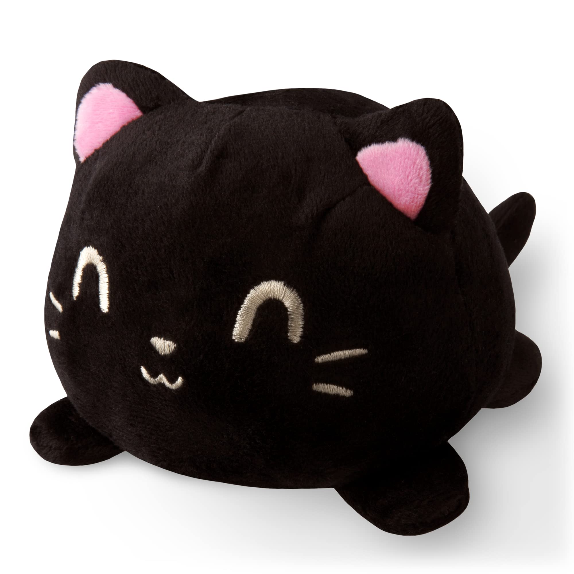 TeeTurtle Reversible Cat Plushie - 4-Inch Black Two-Sided Flip Toy with Embroidered Faces