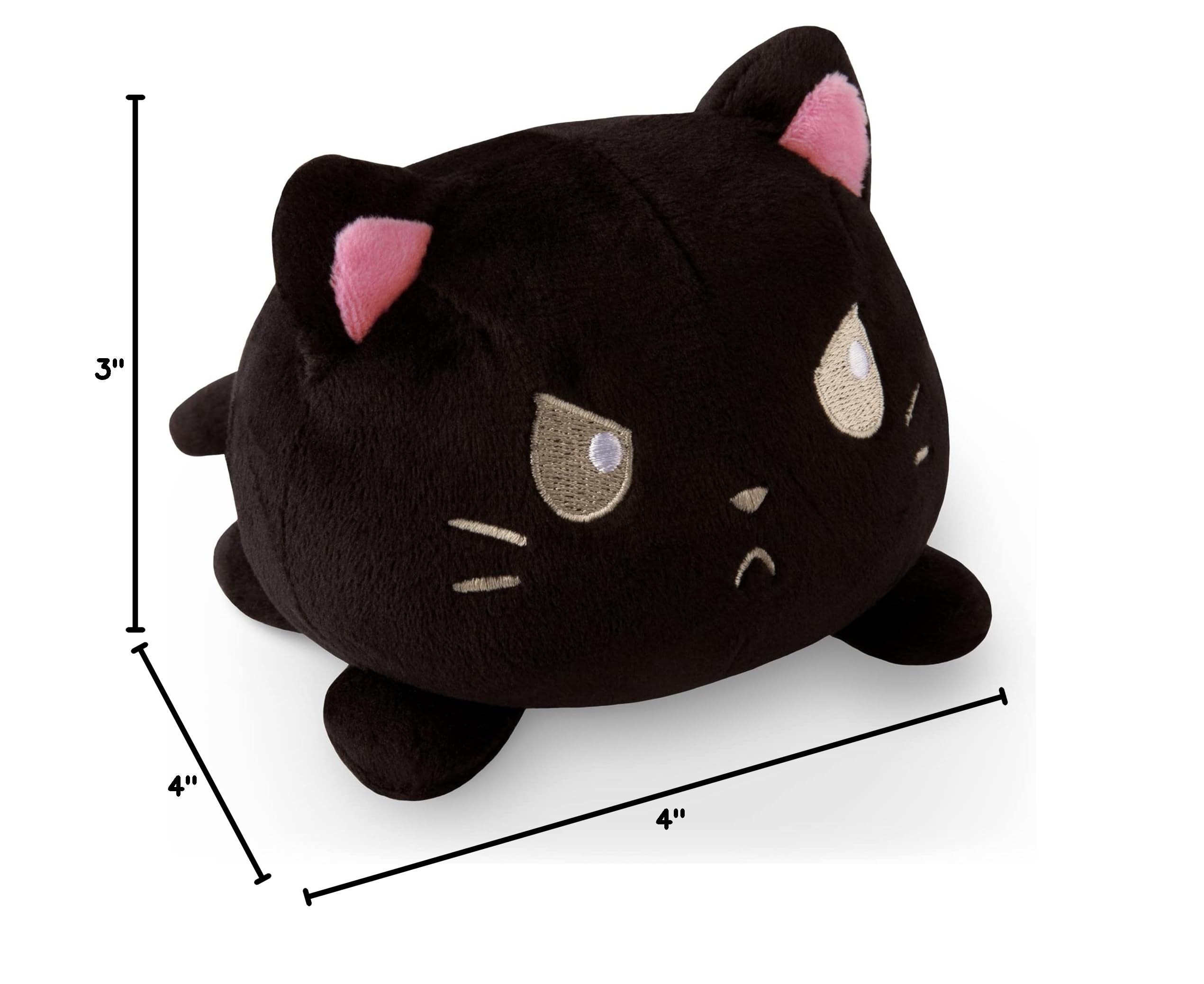 TeeTurtle Reversible Cat Plushie - 4-Inch Black Two-Sided Flip Toy with Embroidered Faces