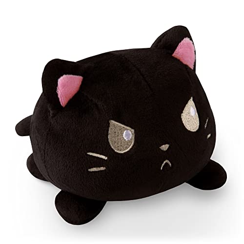 TeeTurtle Reversible Cat Plushie - 4-Inch Black Two-Sided Flip Toy with Embroidered Faces