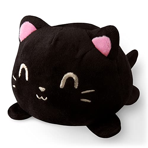 TeeTurtle Reversible Cat Plushie - 4-Inch Black Two-Sided Flip Toy with Embroidered Faces
