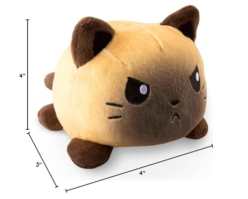 TeeTurtle Reversible Cat Plushie - 4-Inch Siamese Two-Sided Flip Toy with Embroidered Details - Cute Mini Collectible for All Ages