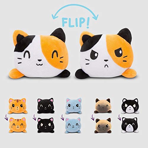 TeeTurtle Reversible Cat Plushie - 4-Inch Siamese Two-Sided Flip Toy with Embroidered Details - Cute Mini Collectible for All Ages