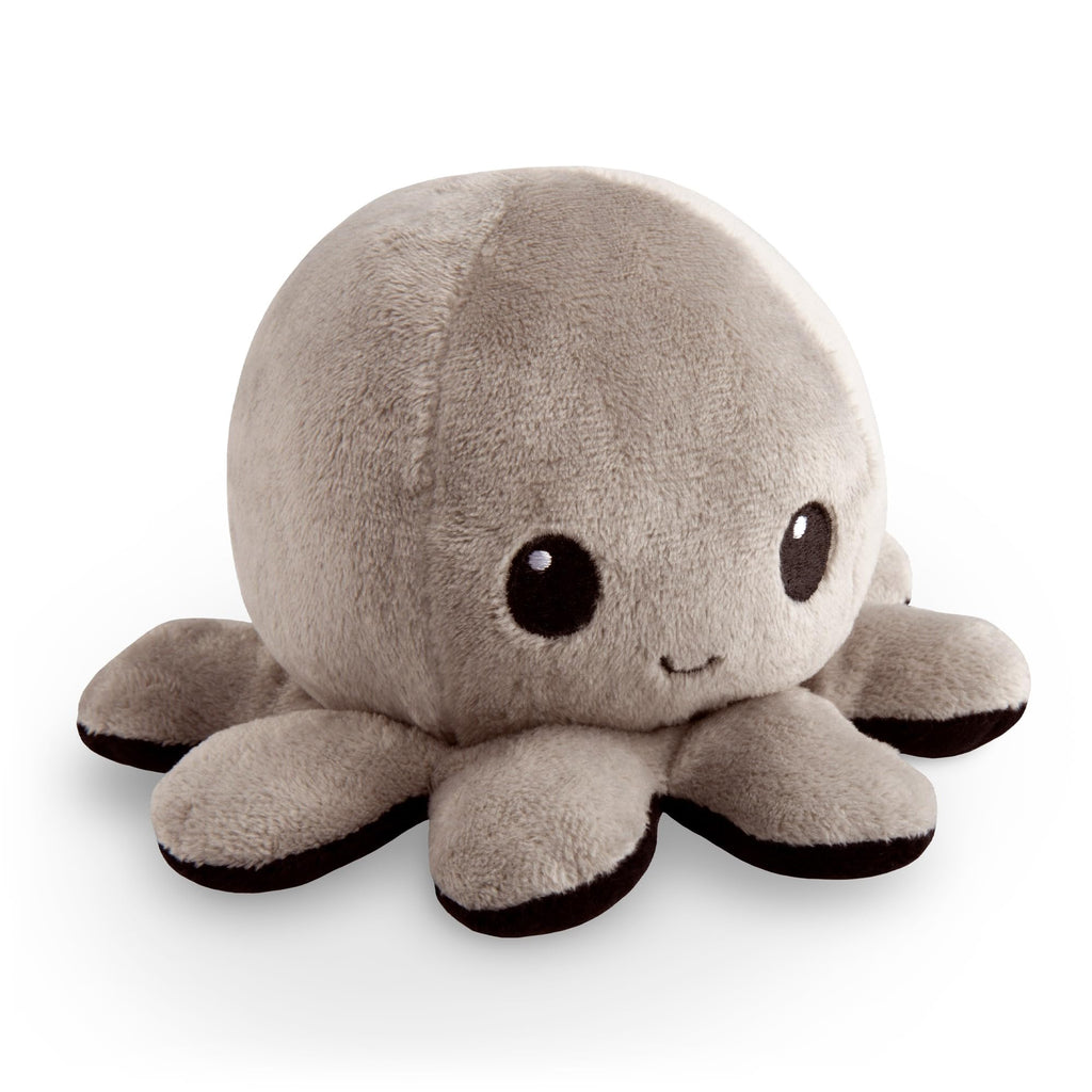 TeeTurtle Reversible Octopus Plushie 4-Inch Black Gray - Flip Plush Toy with Embroidered Details