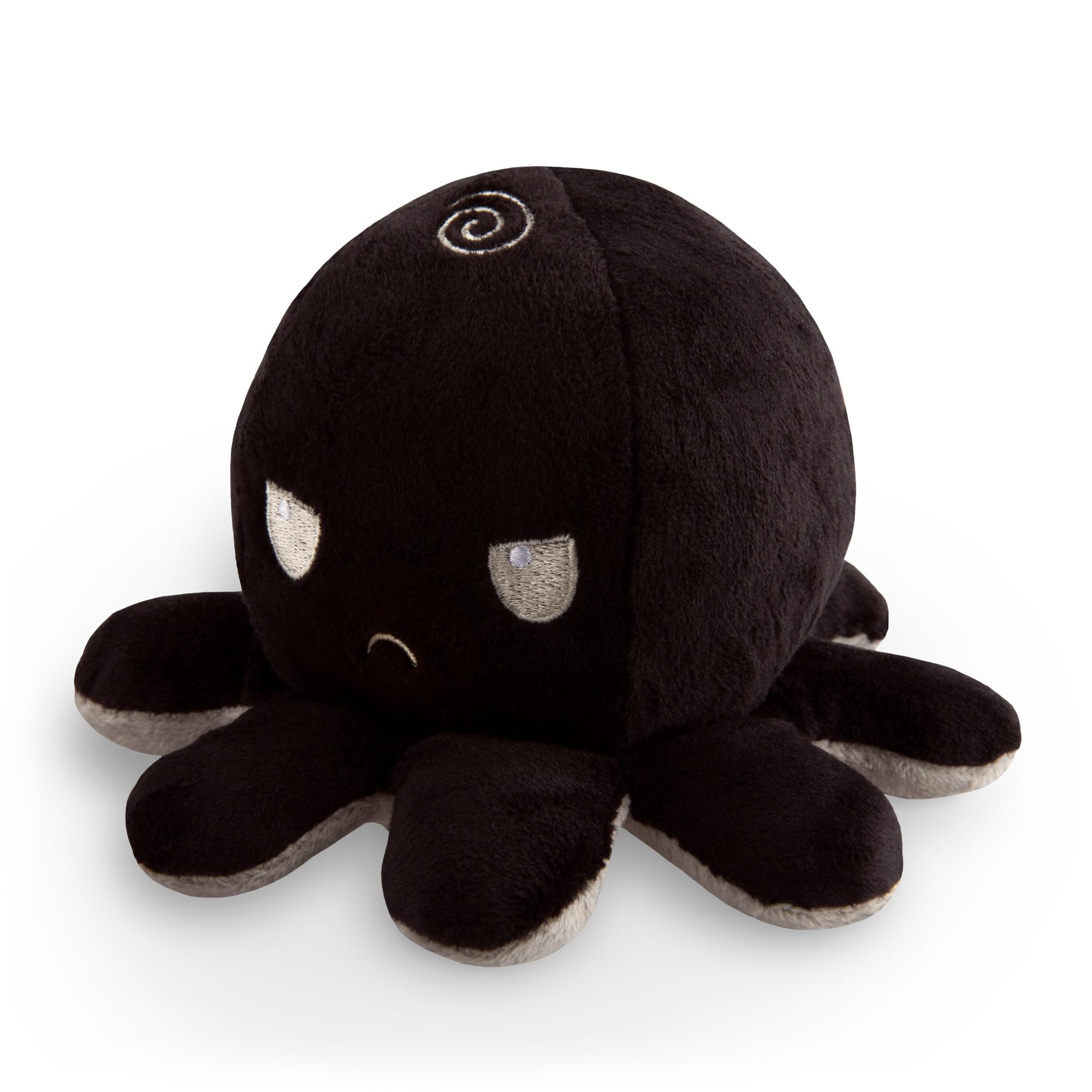 TeeTurtle Reversible Octopus Plushie 4-Inch Black Gray - Flip Plush Toy with Embroidered Details
