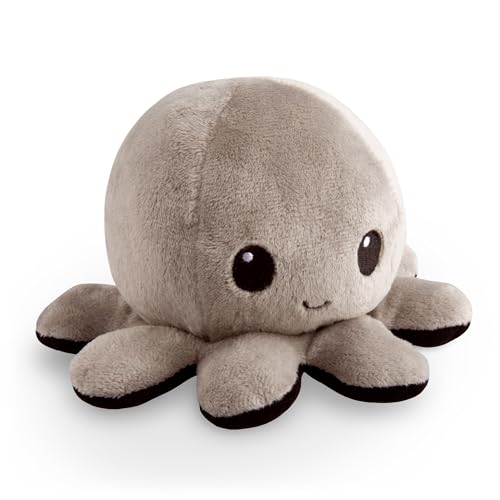 TeeTurtle Reversible Octopus Plushie 4-Inch Black Gray - Flip Plush Toy with Embroidered Details