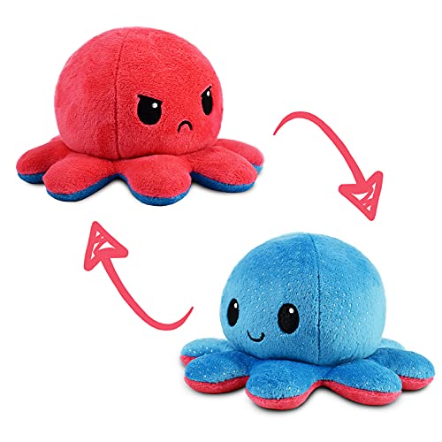 TeeTurtle Reversible Octopus Plushie 4-Inch Blue + Red Sparkle Two-Sided Flip Plush Toy