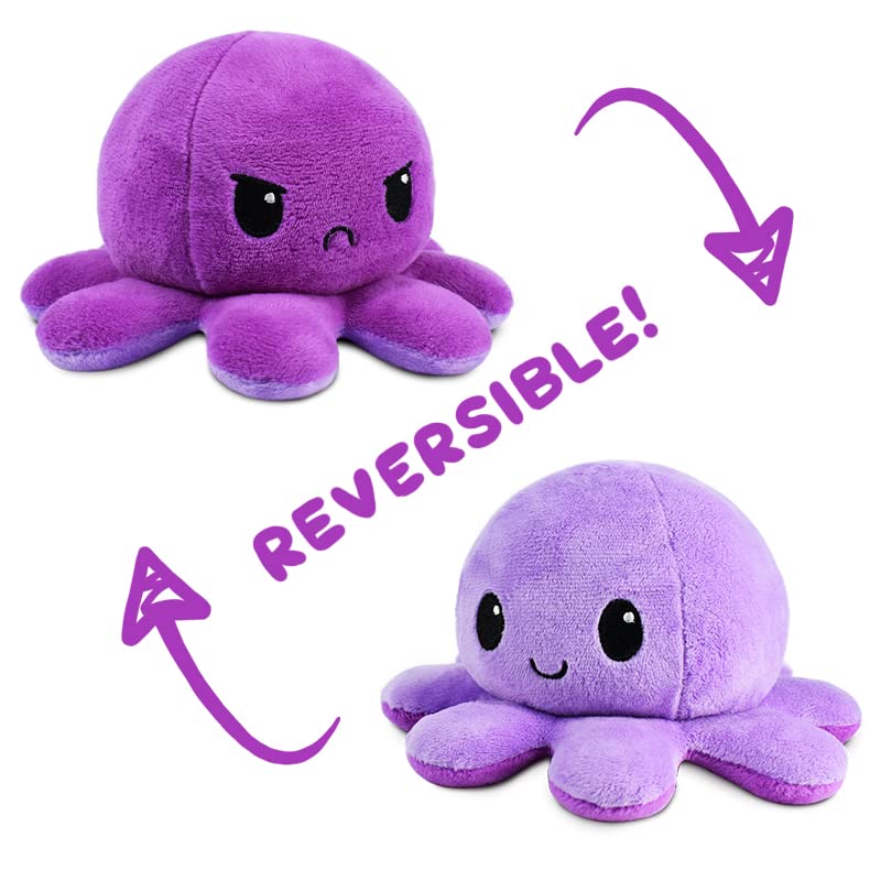 TeeTurtle Reversible Octopus Plushie – 4-Inch Dark Purple & Light Purple Flip Plush Toy with Embroidered Faces