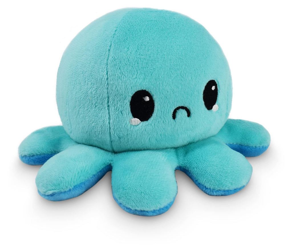 TeeTurtle Reversible Octopus Plushie 4 inch – Happy Blue/Sad Light Blue Mood Fidget Toy