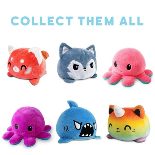 TeeTurtle Reversible Octopus Plushie 4 inch – Happy Blue/Sad Light Blue Mood Fidget Toy