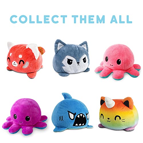 TeeTurtle Reversible Octopus Plushie 4-Inch – Happy Purple & Dead Gray Flip Toy with Embroidered Details